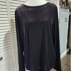 Talbots Womens Long Sleeve Velvet Top Black Career Casual Blouse Size L